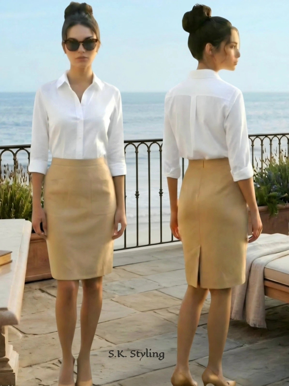 Vintage 90s Jones New York 100% Silk Tan Pencil Skirt size 10 Corporate Chic Y2K